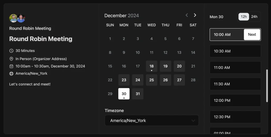 round robin meeting scheduling in fluentbooking 